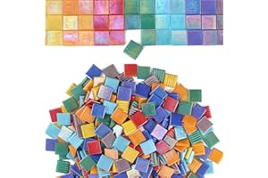 Youway Style Vitreous Mosaic Tiles for Crafts Bulk, 2.2lb Iridescent Mosaic Glass Tiles for Art Crafts, 3/4 inch Square Mosaic Glass Pieces Christmas Decorations