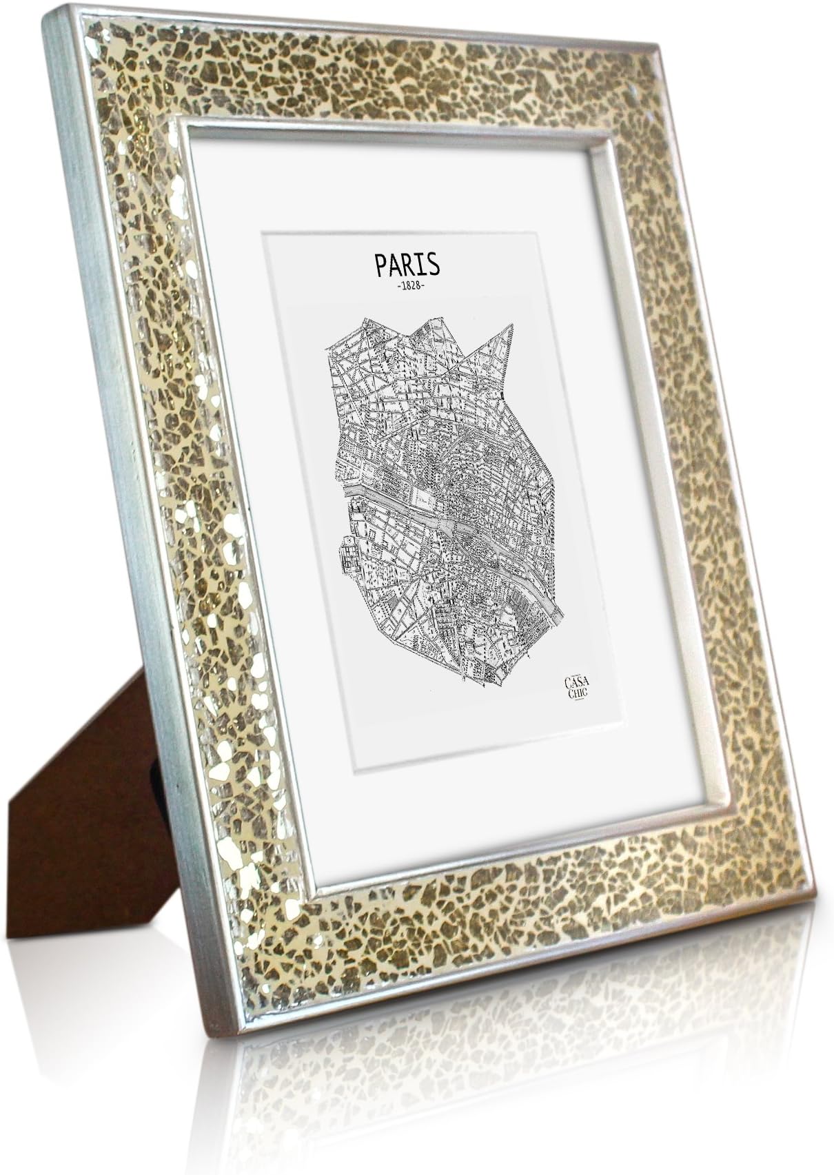 Gold Photo Frame - 10x8" Frame Glitter Mosaic - GLASS Front - With Picture Mount for 5x7 Photo - 4cm Edge Width - Sparkling Gold