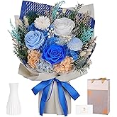 MAMAMIKO Preserved Flowers Bouquet - Forever Flowers for Delivery, Real Eternal Roses Bouquet, Anniversary Birthday Valentine Gifts for Women Men Mom Grandma Her Wife Girlfriend, Blue