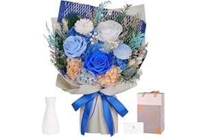 MAMAMIKO Preserved Flowers Bouquet - Forever Flowers for Delivery, Real Eternal Roses Bouquet for Mothers, Mom, Wife Anniversary Birthday Gifts for Women Men, Blue