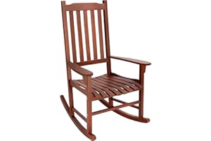PrimeZone Outdoor Rocking Chair for Adult - Heavy Duty FSC Certified Acacia Wood Patio Chairs, High Back Weather Resistant Porch Rocker, Wooden Rockers for Garden, Backyard, Lawn, Indoor, Brown