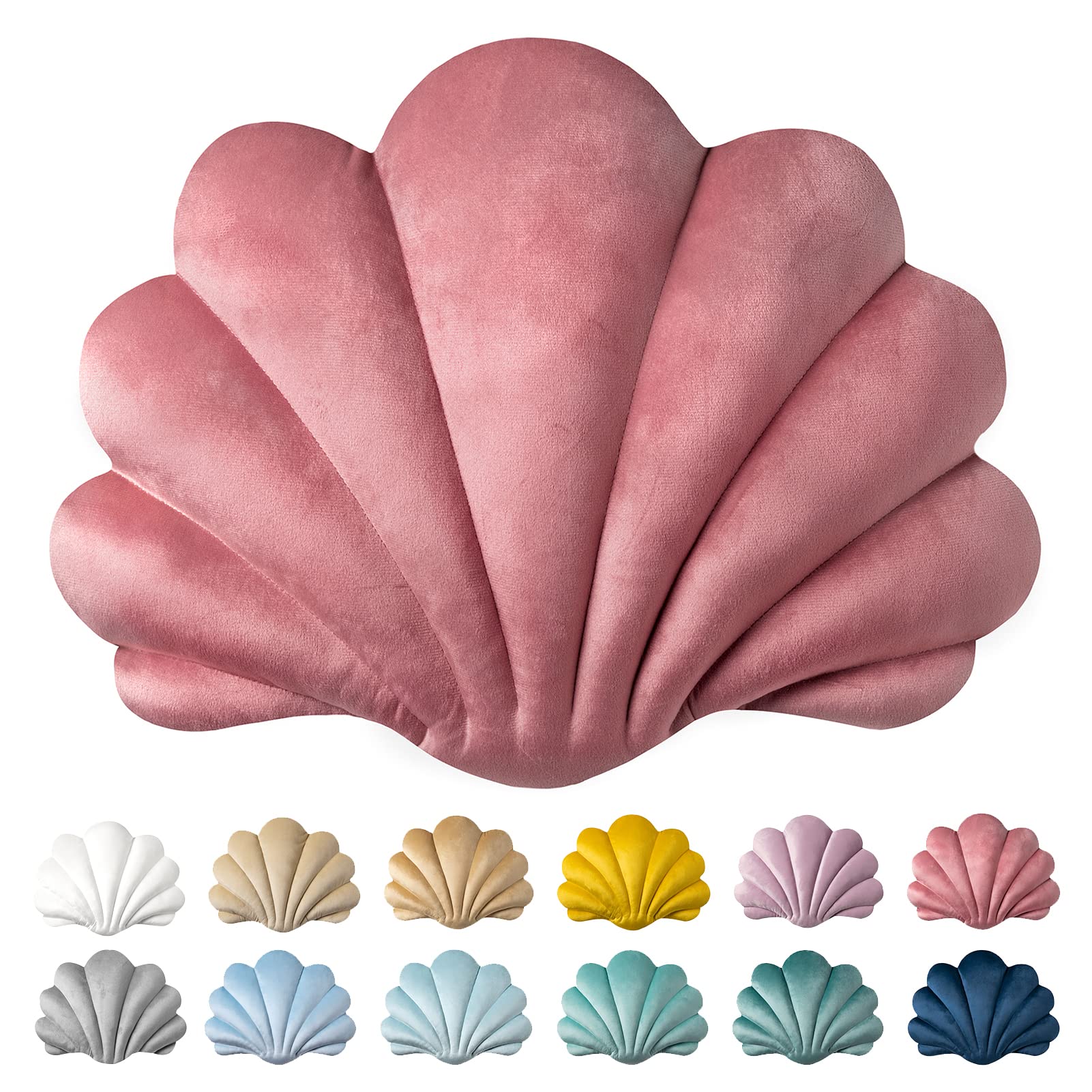 Photo 1 of Ashler 3D Throw Pillows Shell Shaped Accent Throw Pillow, Soft Velvet Insert Included Cushion for Couch Bed Living Room, Pack of 1, Pink, 14 X 11 inches