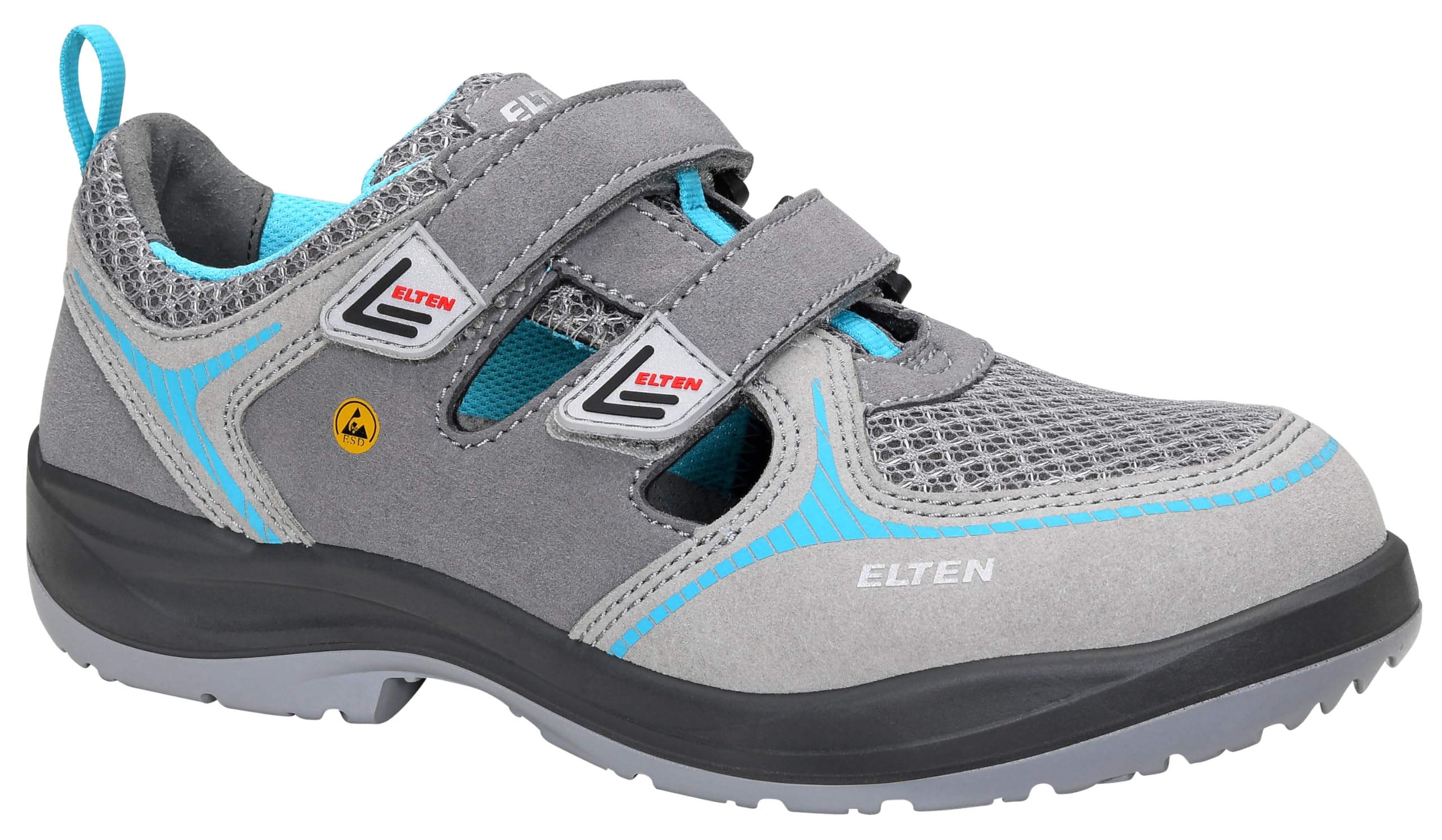 ELTEN Mila Aqua Easy ESD S1 Women's Safety Shoes Sporty Lightweight Grey/Aqua Steel Toe Cap Velcro Fastening - Size 42