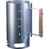 Lodge Steel Chimney Charcoal Starter with Wood Handle | Galvanized Steel Chimney Gets Coals Hot in 10 Minutes, Wood Handle Shields Hand from Heat, Paper &amp; Match Start