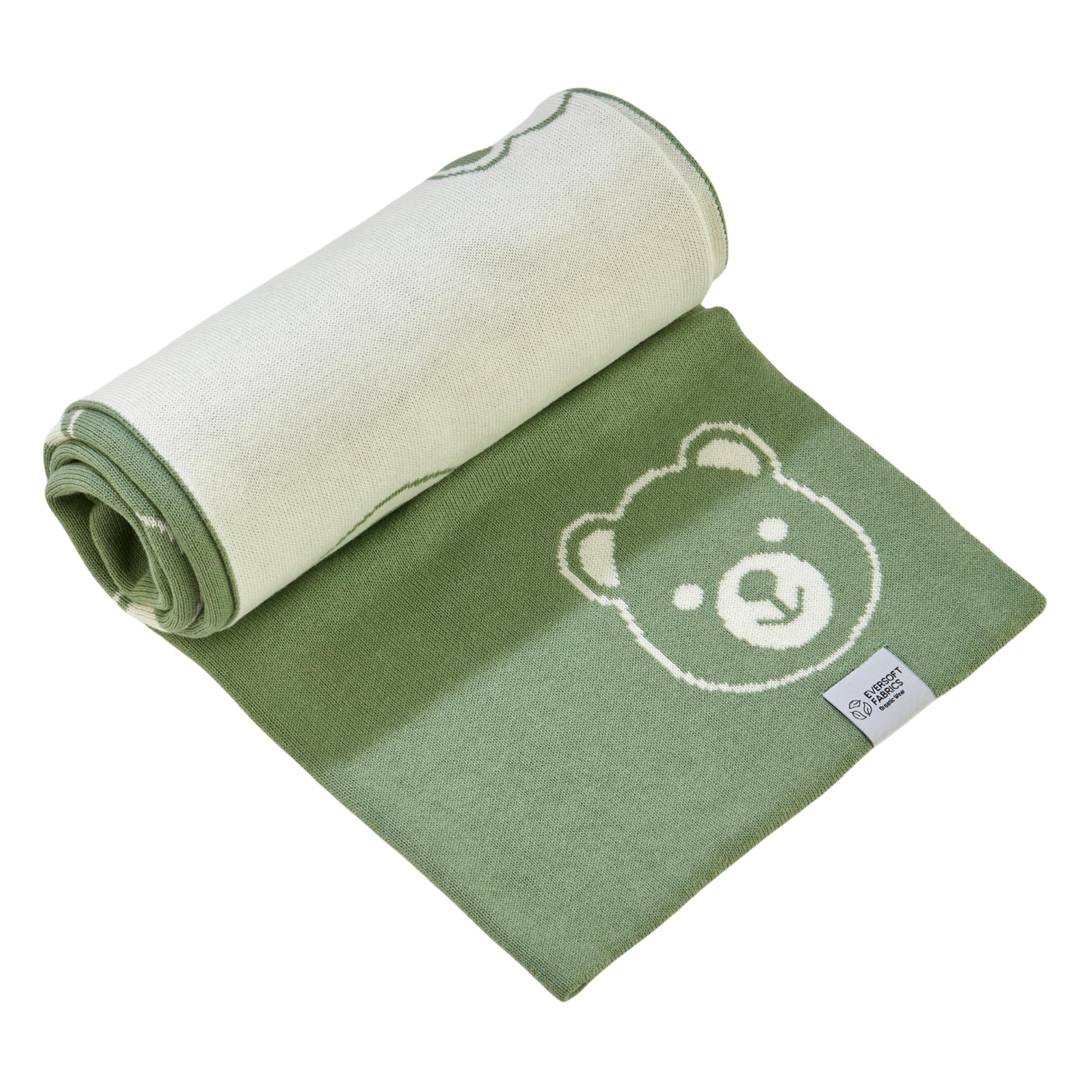 EVERSOFT FABRICS Premium Baby Blanket 350g- 100% Organic Turkish Cotton, Oeko-Tex 100 Certified, Lightweight & Soft, Ideal for Sensitive Skin, Perfect for Newborns & Toddlers (Bear Green&White)