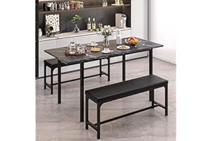 VECELO 3-Piece 63" Extendable Kitchen Table with Benches/Chairs, Modern Breakfast Dinette/Dining Room Set for 4/6/2, Small Space Saving Design, Easy Assembly