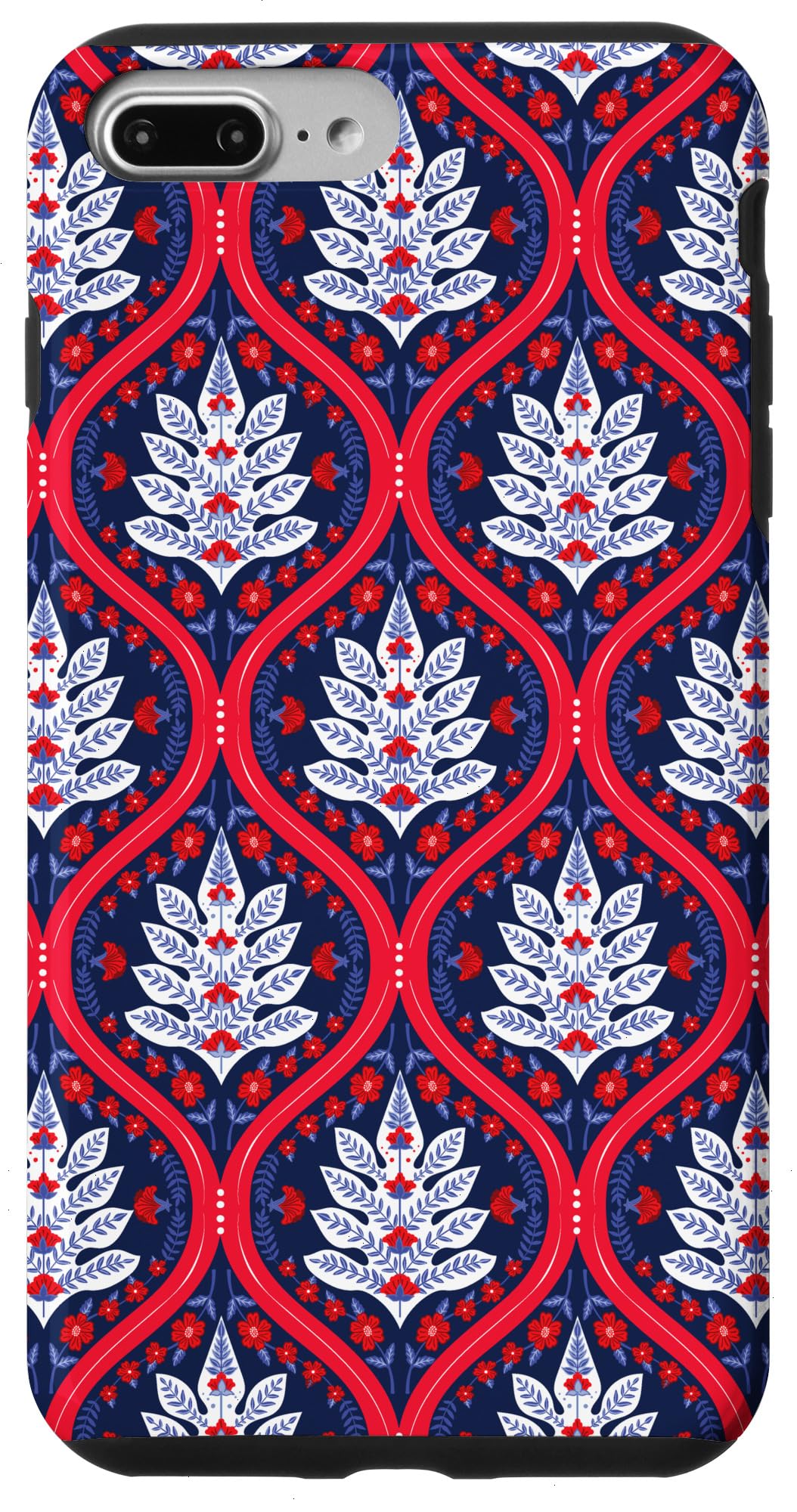 iPhone 7 Plus/8 Plus Scandinavian Vintage Botanical Damask Pattern | Red and Navy Case