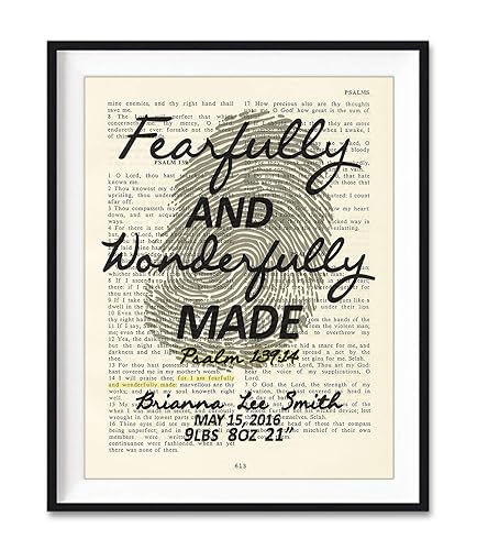 Amazon Com Custom Vintage Bible Verse Page Personalized Fearfully And Wonderfully Made Psalm 139 14 Christian Art Print Unframed Christian Wall And Home Decor Poster Birth Announcement Poster All Sizes Handmade