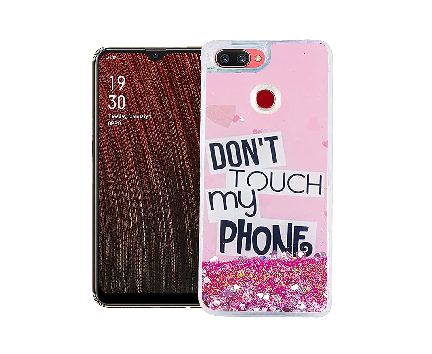 GBAKS Back Cover for Oppo A5S {Fully Glitter and Liquid with Printed Don T Touch in The Middle