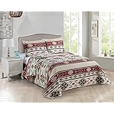 Rugs 4 Less Rustic Striped Southwestern Quilt Stitched Western Bedspread Bedding Set with Beige Brown Burgundy Turquoise Tribal Native American Patterns - Colorado (Full/Queen)