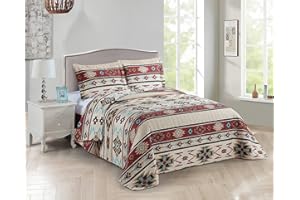 RUGS 4 LESS Rustic Striped Southwestern Quilt Stitched Western Bedspread Bedding Set with Beige Brown Burgundy Turquoise Tribal Native American Patterns - Colorado (King / Cal-Kin)