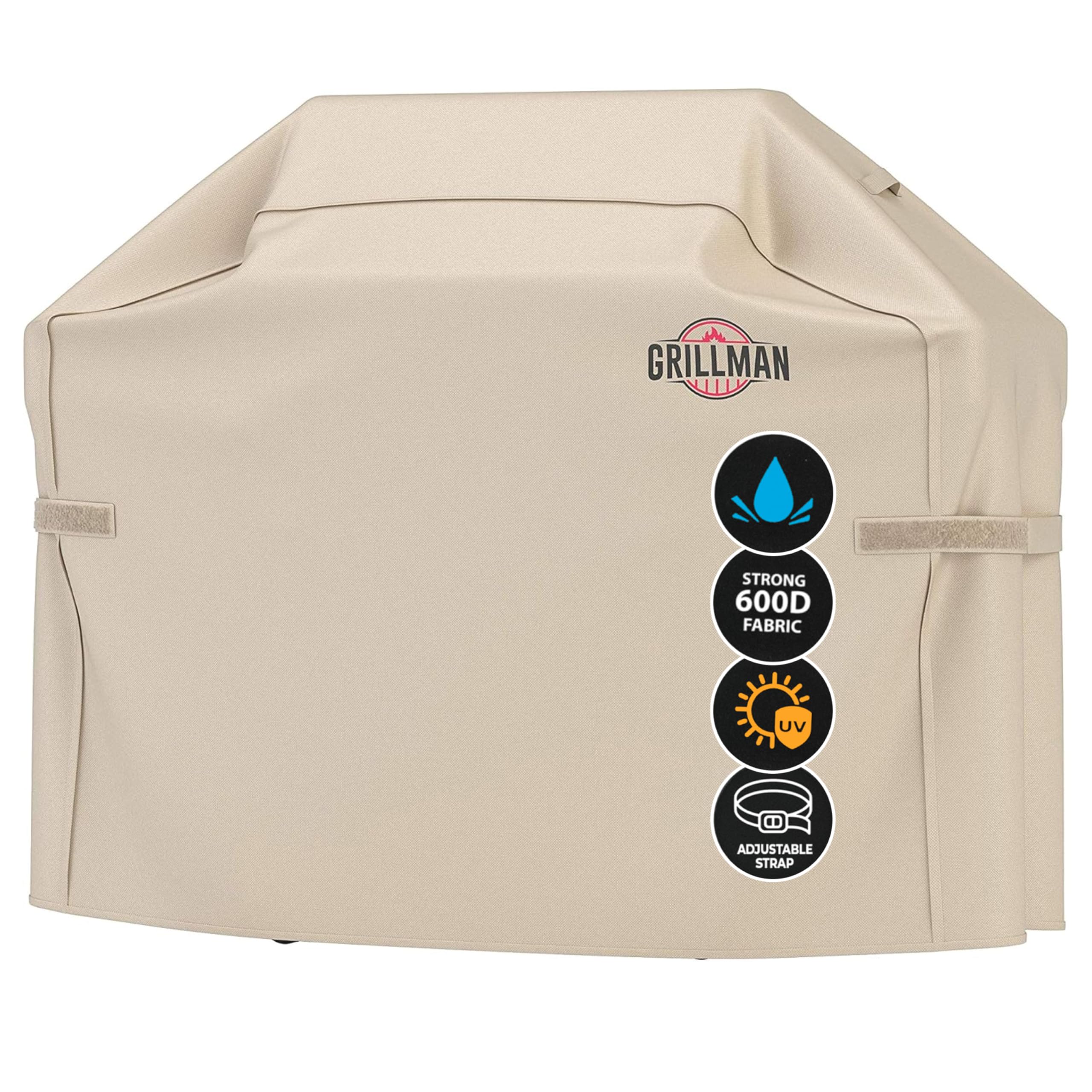 Grillman BBQ Cover, Gas Barbecue Cover fits Weber BBQ, Char Broil, Outback and more, Waterproof, Heavy Duty, Windproof, Rip-Proof, UV Resistant Barbecue Covers (147L x 61W x 122H cm, Tan)