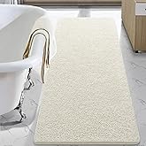 LOCHAS Luxury Bathroom Rug Shaggy Bath Mat 24 x 60 Inch, Washable Non Slip Bath Rugs for Bathroom Shower, Soft Plush Chenille Absorbent Carpets Mats, Cream White