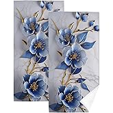 HIKENVIU Retro Blue Floral Bathroom Hand Towels Decorative Set 2 Piece Abstract Modern Flowers Bath Hand Towels for Bathroom Yoga Swim Hotel Spa Home Decor 14x28 Inch