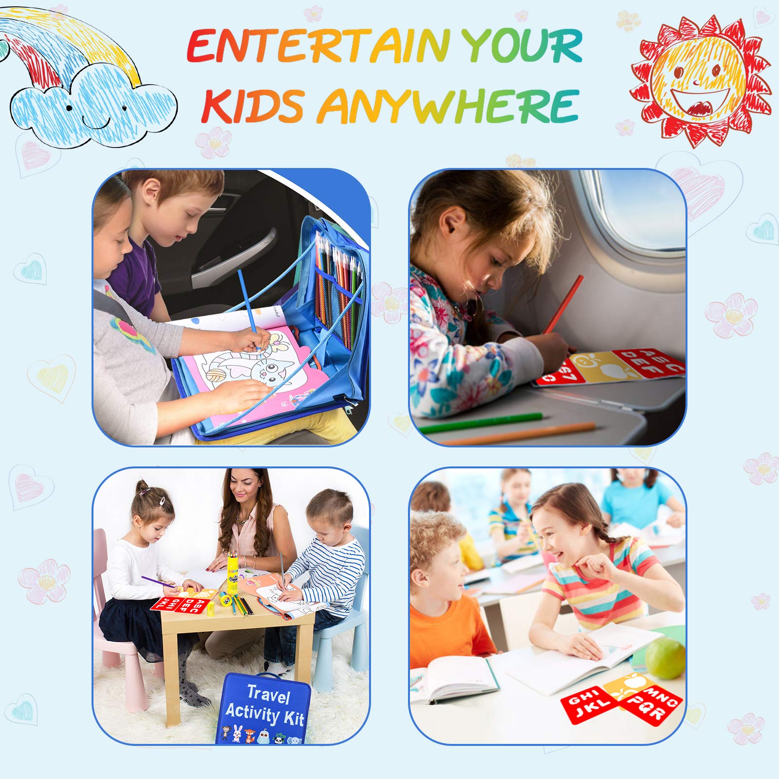 L\'émouchet Travel Activity Kit, Laptop Style Desk with Writing and Drawing Accessories, Large 92 Kids Stencil Sets,Ideal Educational Toy and Creativity Kit,The Perfect Kids Gift for Any Occasion