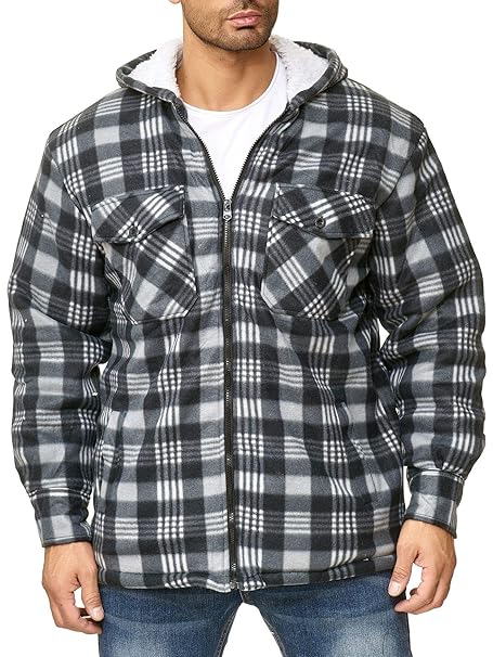 EGOMAXX Herren Thermohemd Holzfäller Hoodie Jacke Kariert Warm Gefüttert