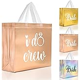 Nush Nush Large Rose Gold Bridesmaids Gift Bags - Set of 12 Reusable I Do Crew Gift Bag (3 x Bride and 9 x I Do Crew Bags) - Wedding Favors, Bachelorette Party, Bridesmaid Proposal Gifts - 11"x5"x13"