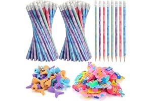Dispowreath 120 Pcs Mermaid Party Favor for Kids Include 60 Mermaid Pencils 30 Mermaid Erasers and 30 Sharpener Birthday Party Favors Welcome Back to School Office Reward Supplies