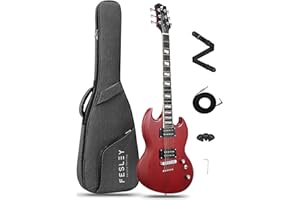 Fesley Electric Guitar: Full Size Solid Body Electric Guitars with Humbucker Pickups, Beginner Guitar for Adults with Mahogany Body,Bone Nut, Electric Guitar Kit with Gig Bag,Cable,Red