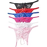 Justgoo Womens Lace G-String Thongs Panties Underwear Low Rise T-Back Underpants Pack of 1-5