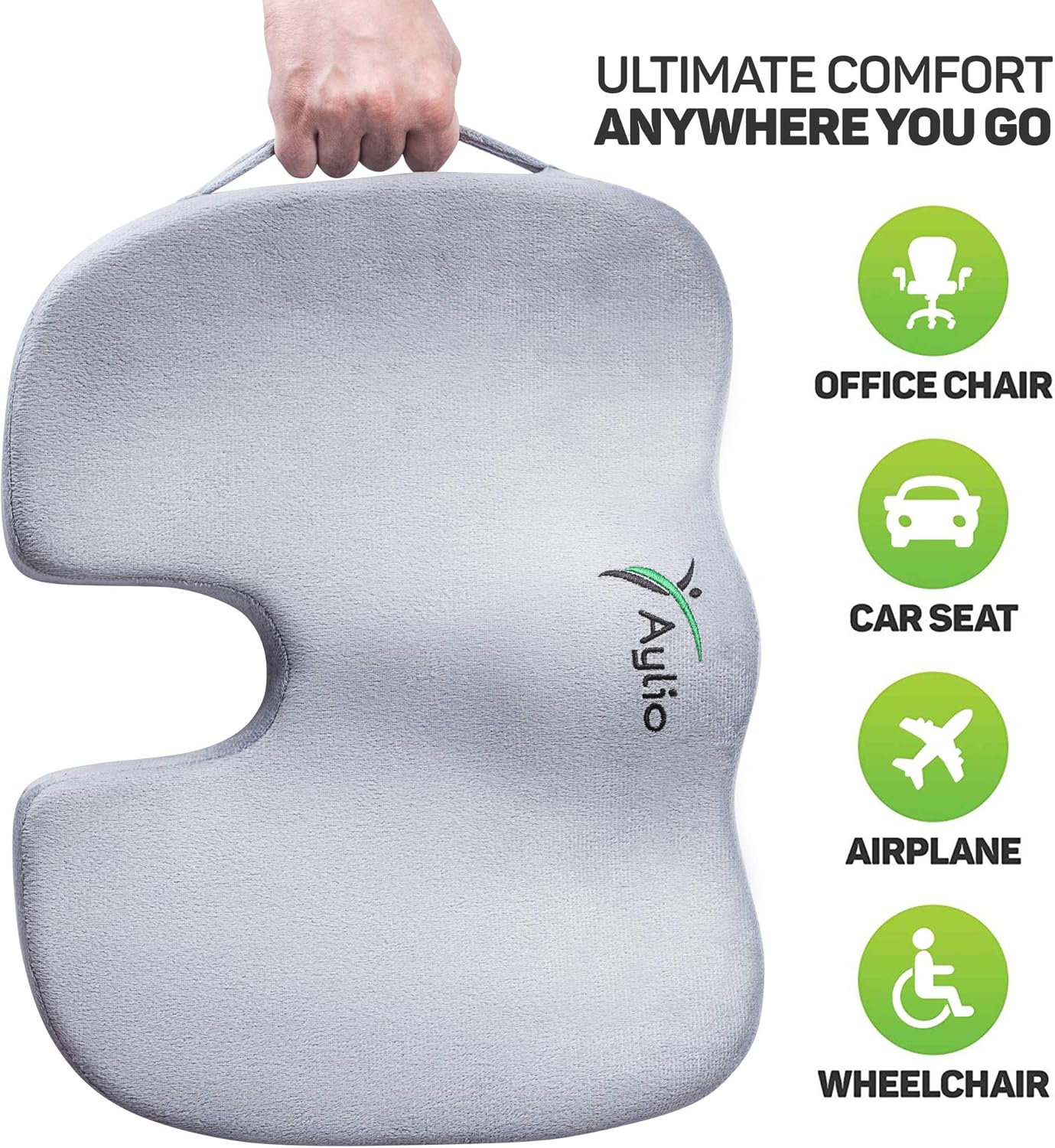 Aylio Coccyx Orthopedic Comfort Foam Seat Cushion for Lower Back, Tailbone and Sciatica Pain Relief (Gray): Home & Kitchen