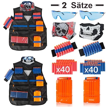 LVHERO 2 Sätze Kinder Taktisch Vest Battle Weste Kit für Nerf Guns N-Strike Elite Serie?2 Stück Battle Weste mit 2 Armbänder,