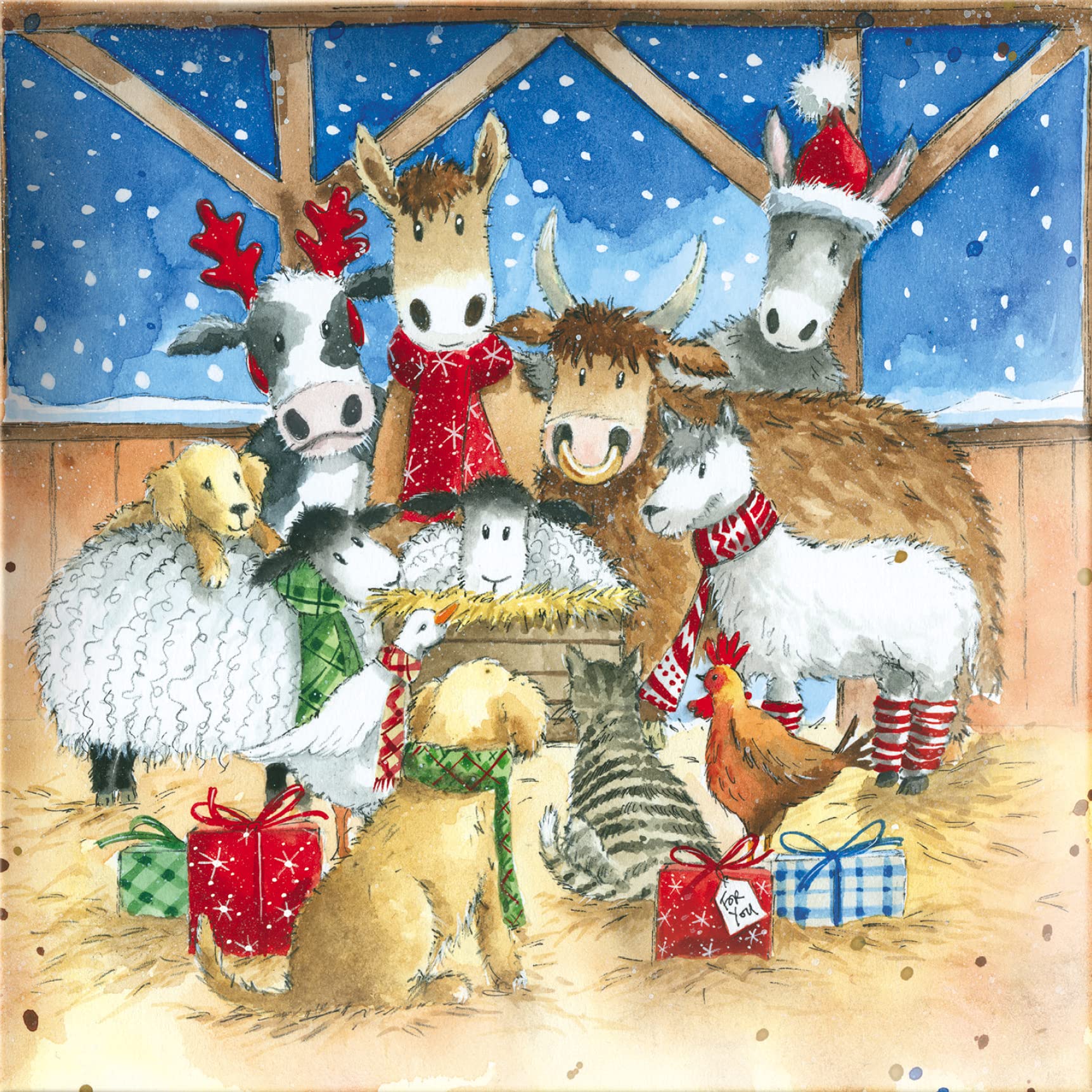 Paper House Box of 20 Artistic Charity Christmas Cards - 'Popping by for a Visit and Stable Friends' - Lovely Contemporary Artistic Designs - 20 Cards, 10 Each of 2 Designs