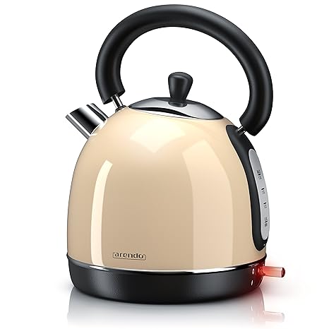 Arendo - Wasserkocher Retro 3000 Watt Retro Edelstahl Teekessel | Schnellkoch-Wasserkocher | Füllmenge max. 1,8 Liter | autom