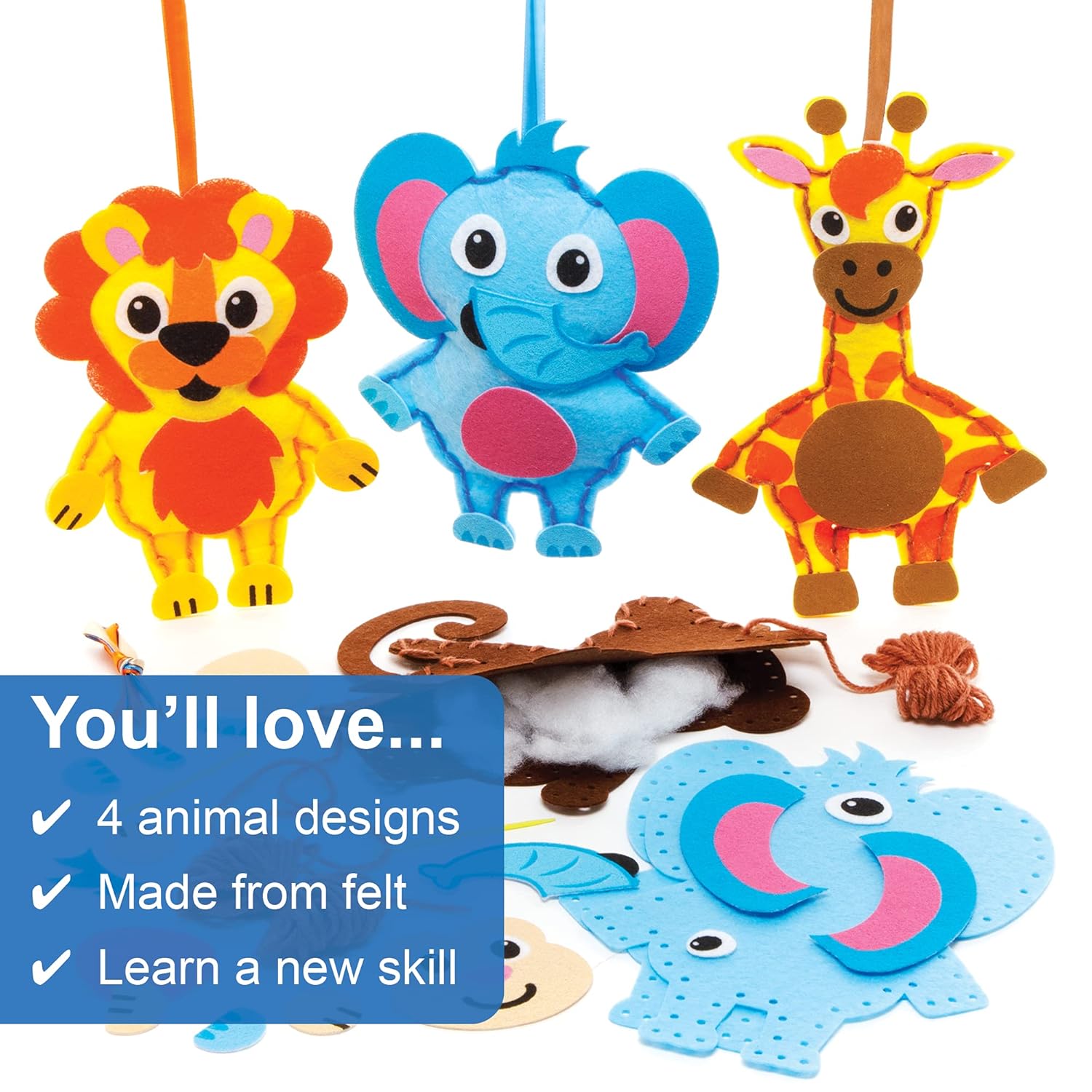 Baker Ross FE609 Jungle Animal Sewing Decoration Kits, Pack of 4 - Image 4