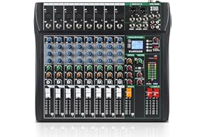 XTUGA Audio Mixer 8 Channel Sound Mixer Board, Audio Interface, Mixing Console for DJ Podcast Studio Karaoke Live Recording Equipment with 48V Phantom Digital Effect(CT80)