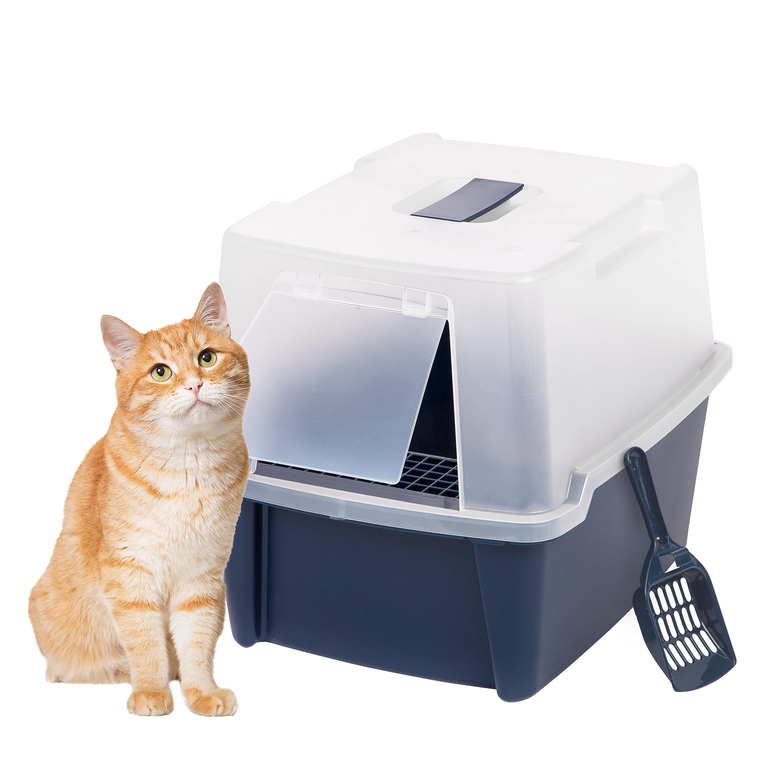 Photo 1 of (USED/FAIR) (NO PACKING) IRIS USA Cat Litter Box, Litter Box Enclosure with Scoop and Front Door Flap, Covered Kitty Litter Box for Privacy, Portable, Easy to Clean, Navy