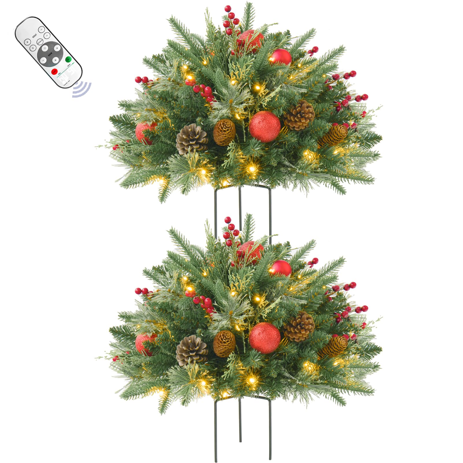 Photo 1 of 2 Pack 24 Inch Lighted Outdoor Christmas Tree with Dual Color LED Lights, Remote Control Battery Operated Pre-lit Pathway Urn Filler, Christmas Porch Decorations for Home, Porch & Yard