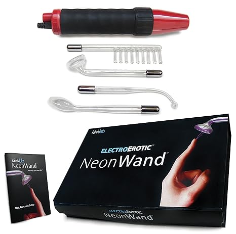 Kinklab Elektrostimulationsstab'Neon Wand' mit schwarz-rotem Griff und lila Licht
