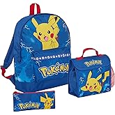 Pokemon Backpack + Lunch Bag + Pencil Case 3 Piece Pikachu School Bag Set College Travel Rucksack