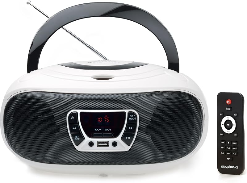 Grouptronics GTCD-501 Stereo Boombox CD Player USB AUX FM White