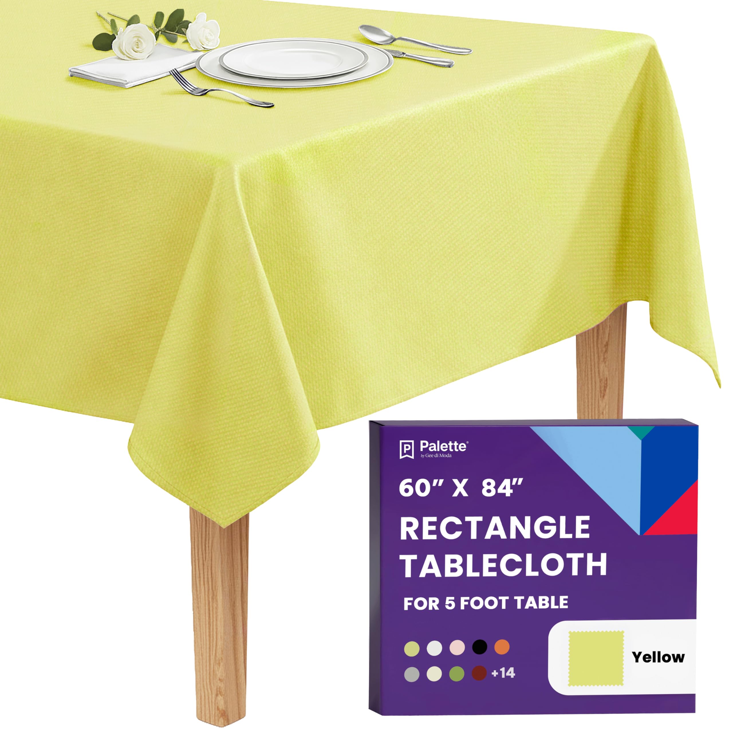 Gee Di Moda Rectangle Tablecloth - 60 x 84 Inch Yellow Table Cloth for 5 Foot Rectangle Tables - Heavy Duty Washable Fabric - for Holiday Party, Dinner, Weddings, Baby Shower & Events
