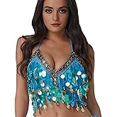 Wuchieal Sequin Halter Bra Top Salsa Belly Dance Boho Festival Clubbing Tribal Bra BH Top