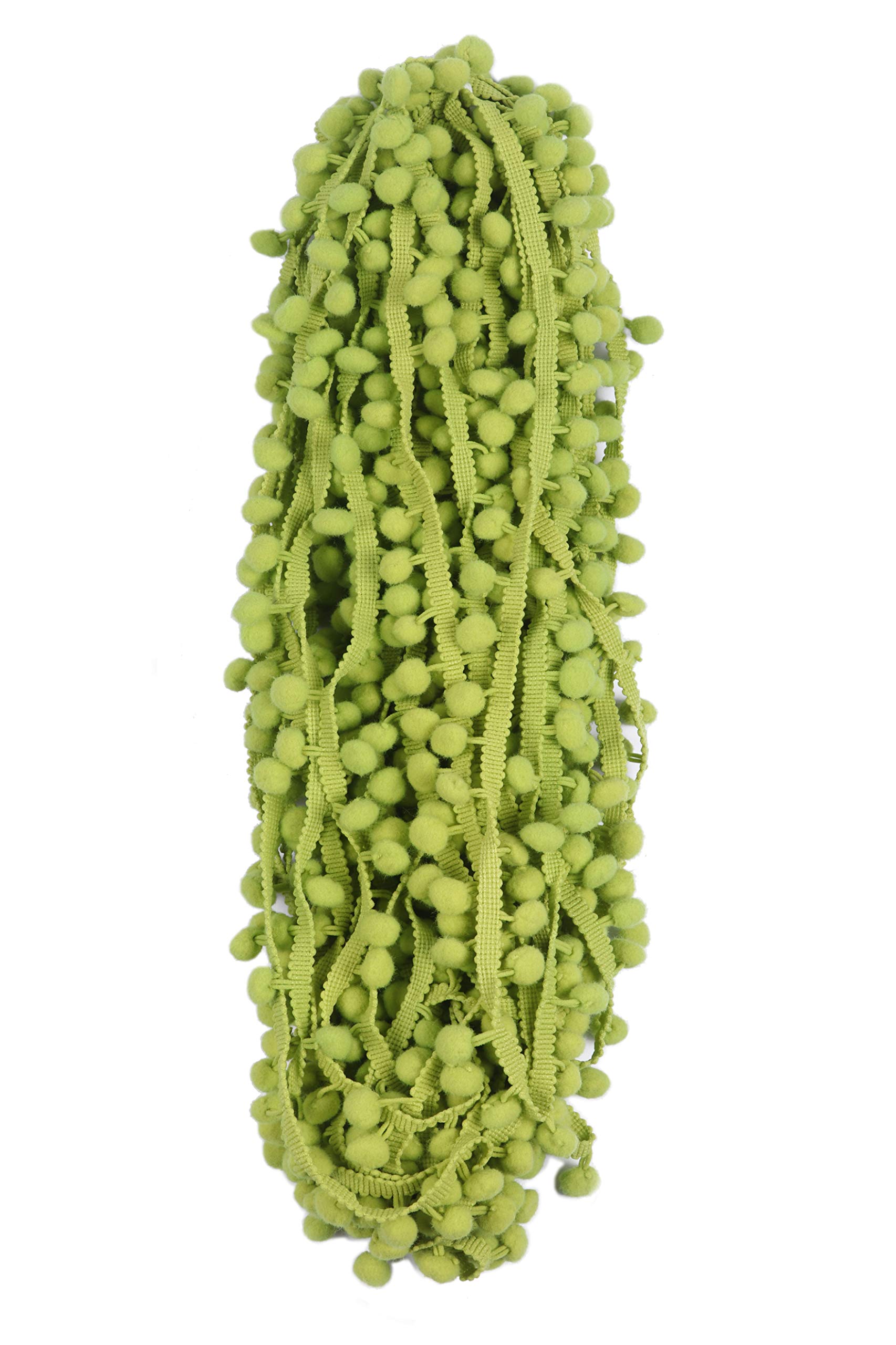 YCRAFT One Roll 18 Yards(16.5 Meters) Ball Fringe 7/8" Wide Pom Pom Trim Ribbon Sewing-Lime