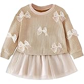 SHENHE Girl's 2 Piece Outfits Bow Sweater Pullover and Mesh Tulle Tutu Skirt Set Cute Fall Clothes