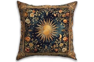 RBAFAO Gothic Floral Throw Pillow Cover, Darkly Elegant Floral Decorative Pillow Spooky Tiki Skull Flower Motif, Witchy Art Deco Pillowcase Cushion Cover for Bed Sofa Living Room (Yellow, 18x18inches)
