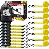 XSTRAP STANDARD Ratchet Tie Down Straps - 8PK - 1'' x 10 ft - 900 LB Break Strength Cargo Straps for Moving Appliances, Lawn Equipment, Motorcycle Yellow