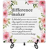 Difference Maker Desk Decor, Difference Maker Gifts For Women Friends Boss Lady Coworker, Appreciation Gifts, Floral Wooden Sign With Iron Stand, Thank You Gift Decor For Home Office Bedroom -08