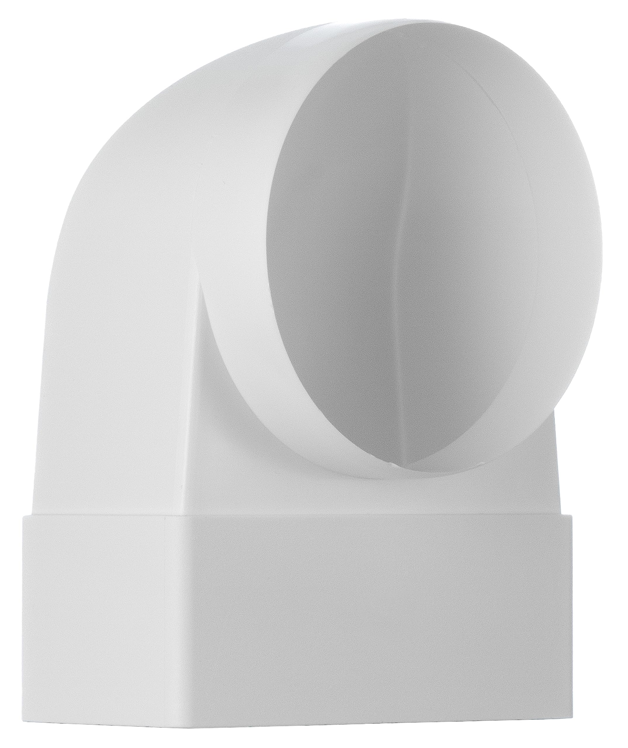 Steinberg14 White 110x55mm to Ø 100 mm Flat Channel to Round Pipe Ducting Adaptor - 90° Elbow Bend, Connector