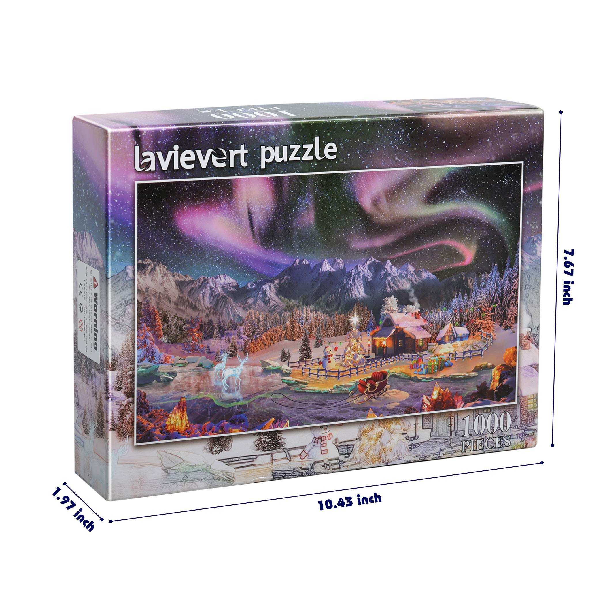 Lavievert Jigsaw Puzzles 1000 Piece Christmas Wonderland Puzzles for Adults - Snowy Night, Aurora, Christmas Tree, Snowman, Sleigh, Ice Sculpture & Milu Deer