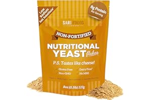 SARI FOODS CO Sari Foods Non-Fortified Nutritional Yeast Flakes - 8oz - Superfood, Protein. Gluten Free & Dairy Free Vegan Cheese Parmesan Substitute, Vitamins B, Beta-glucans & 18 Amino Acids