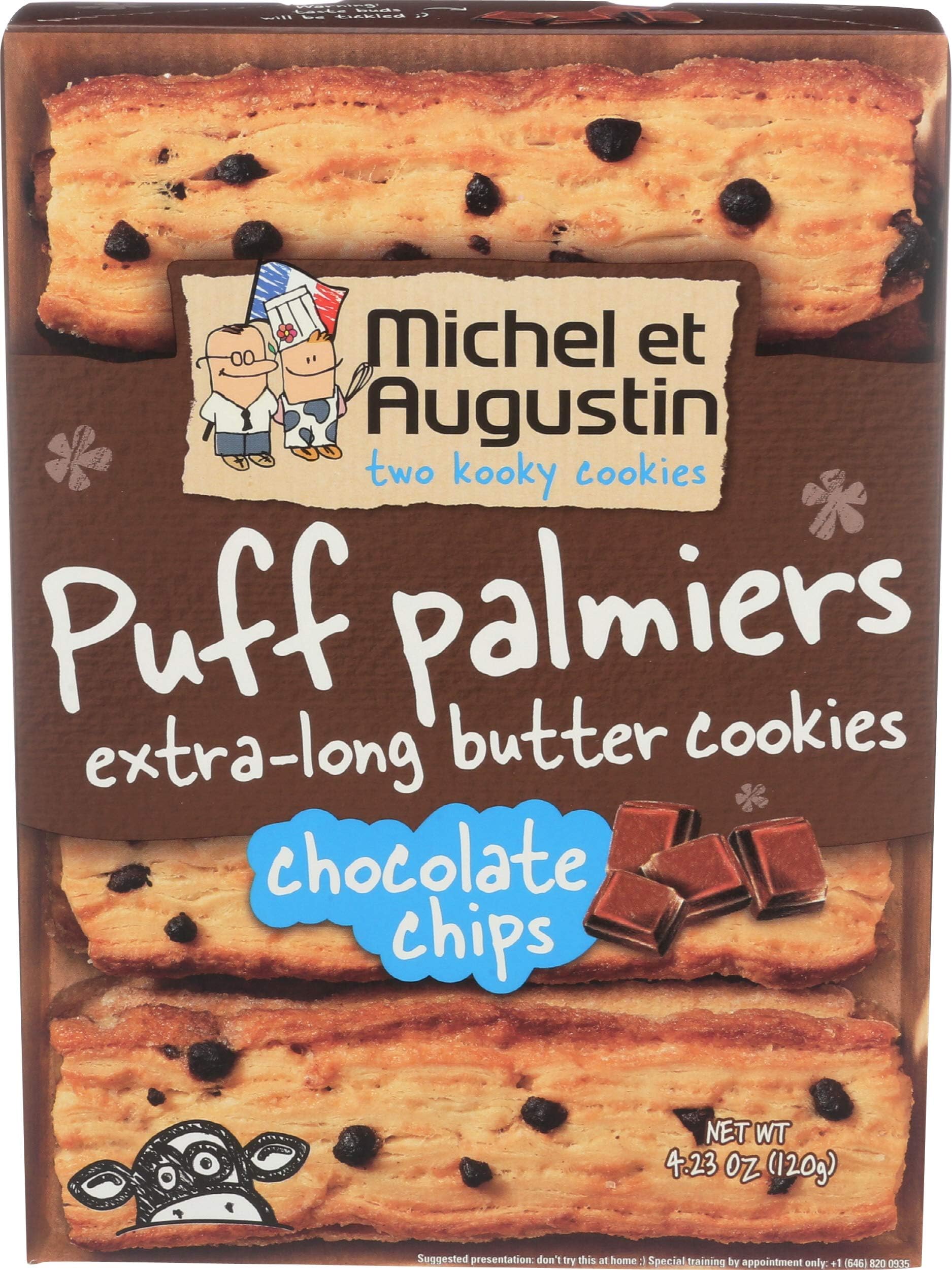Michel Et Augustin, Cookies Puff Palmiers Butter Chocolate Chips, 4.23 Ounce