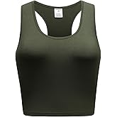 OThread & Co. Women's Basic Crop Tops Stretchy Casual Scoop Neck Racerback Sports Crop Tank Top
