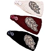 Jetec 3 Pieces Knitted Headband Beaded Flapper Headband Vintage Leaf Crochet Head Wraps for Winter Women Girls, 3 Colors