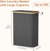 Lifewit 50L Slim Laundry Basket with Lid & Removable Inner Bag Dark Grey view 3