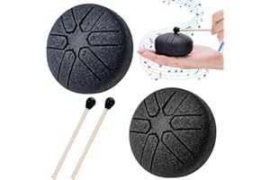 ZHOUBOAT 2PCS Rain Drum for Outside, Steel Tongue Drum Rain Chime, 3 Inch 6 Notes Hand Drums, Mini Handpan Drum Percussion Instrument for Musical Education Entertainment Meditation Yoga Zen (Black, Dark Blue)